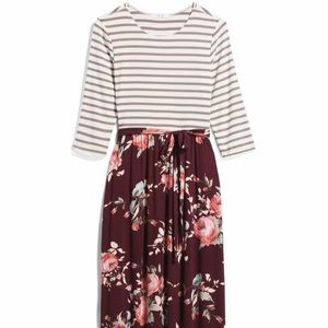 Burgundy Maxi Stripe & Floral Dress
